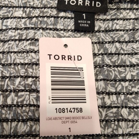 NWT 70's Inspired LCAS Abstract Smoked Bodice Bell Sleeve Dress - Picture 9 of 12